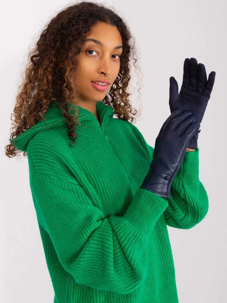 Wool Fashion Italia Tamsiai mėlynos odinės pirštinės moterims: Dydis - L/XL