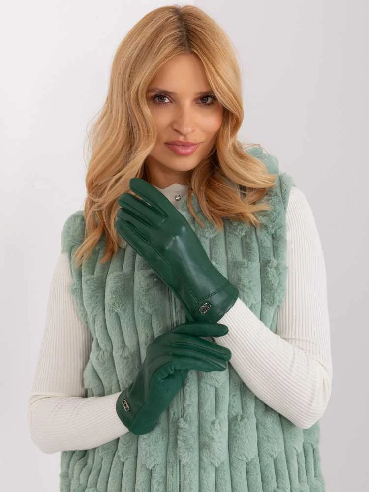 Wool Fashion Italia Tamsiai žalios moteriškos pirštinės : Dydis - S/M