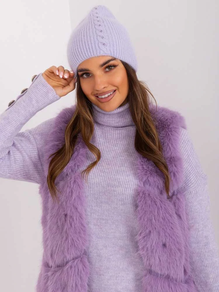 Wool Fashion Italia Violetinė moteriška žieminė kepurė: Dydis - Universalus