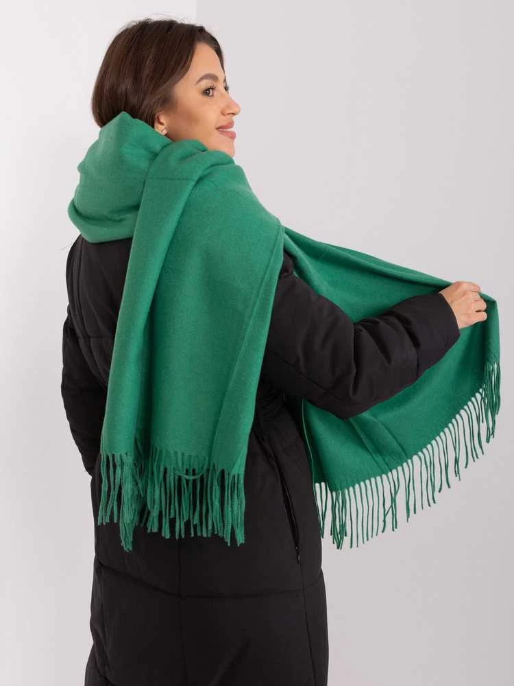 Wool Fashion Italia Žalias moteriškas šalikas su kutais: Dydis - Universalus