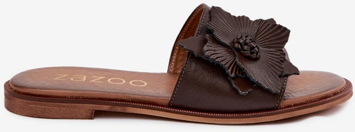 Zazoo Juodos natūralios odos elegantiškos šlepetės su gėlė