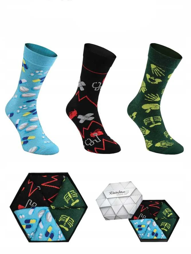 Zooksyrainbow Socks 3 poros originalaus dizaino kojinių dėžutėje