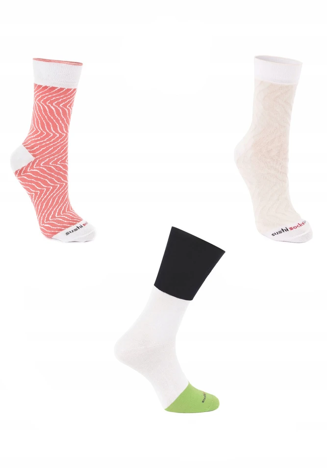Zooksyrainbow Socks Linkmos kojinės 3 poros, sushi dėžutėje