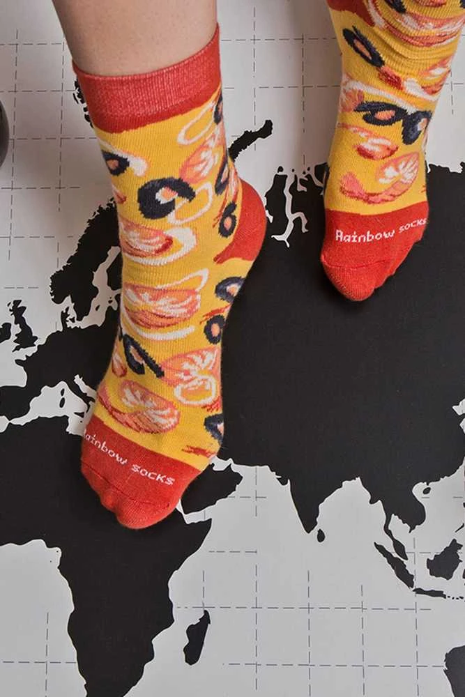 Zooksyrainbow Socks Linksmos kojinės "picos" dėžutėje