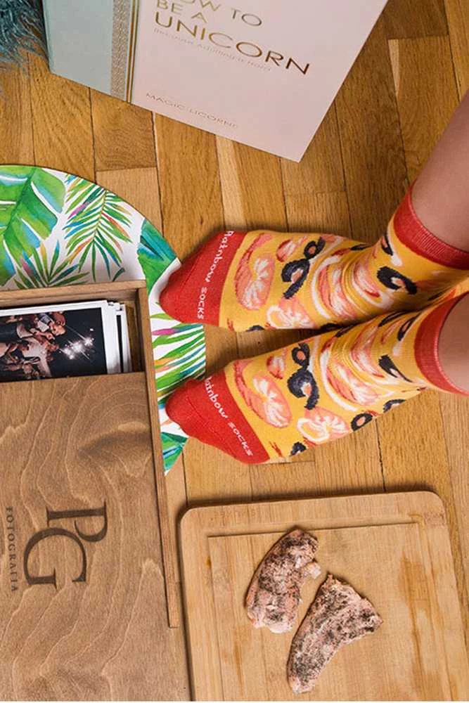 Zooksyrainbow Socks Linksmos kojinės "picos" dėžutėje