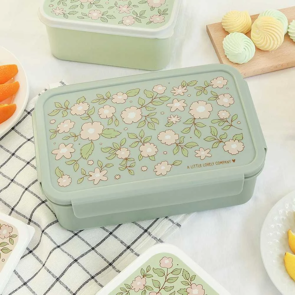 A Little Lovely Bento vaikiška priešpiečių dėžutė ‘Žiedai’ žalia
