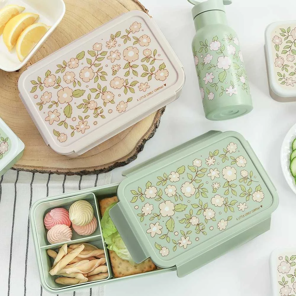 A Little Lovely Bento vaikiška priešpiečių dėžutė ‘Žiedai’ žalia