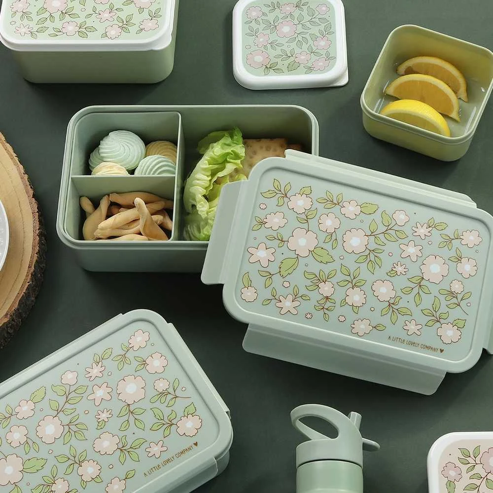 A Little Lovely Bento vaikiška priešpiečių dėžutė ‘Žiedai’ žalia