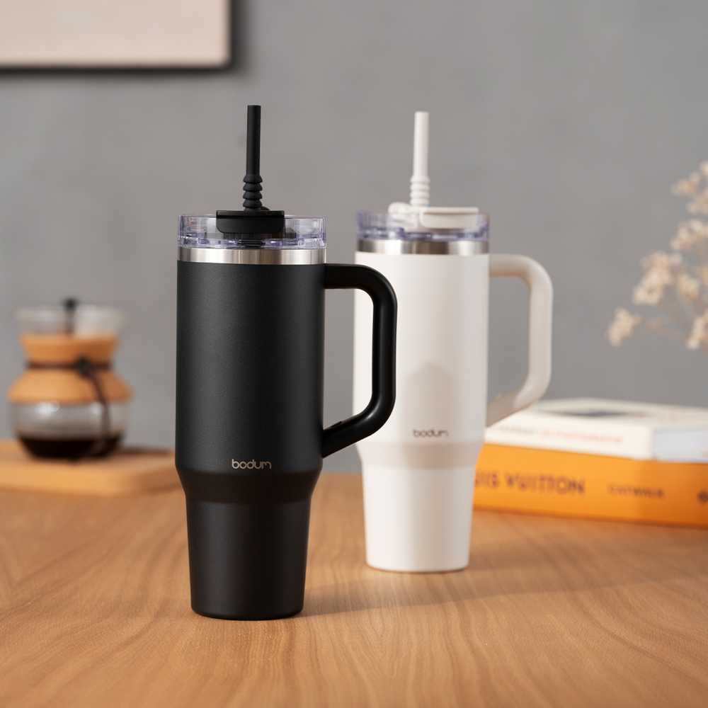 Bodum kubek termiczny ze słomką i laikikliu Travel Mug 1.2L Juodas