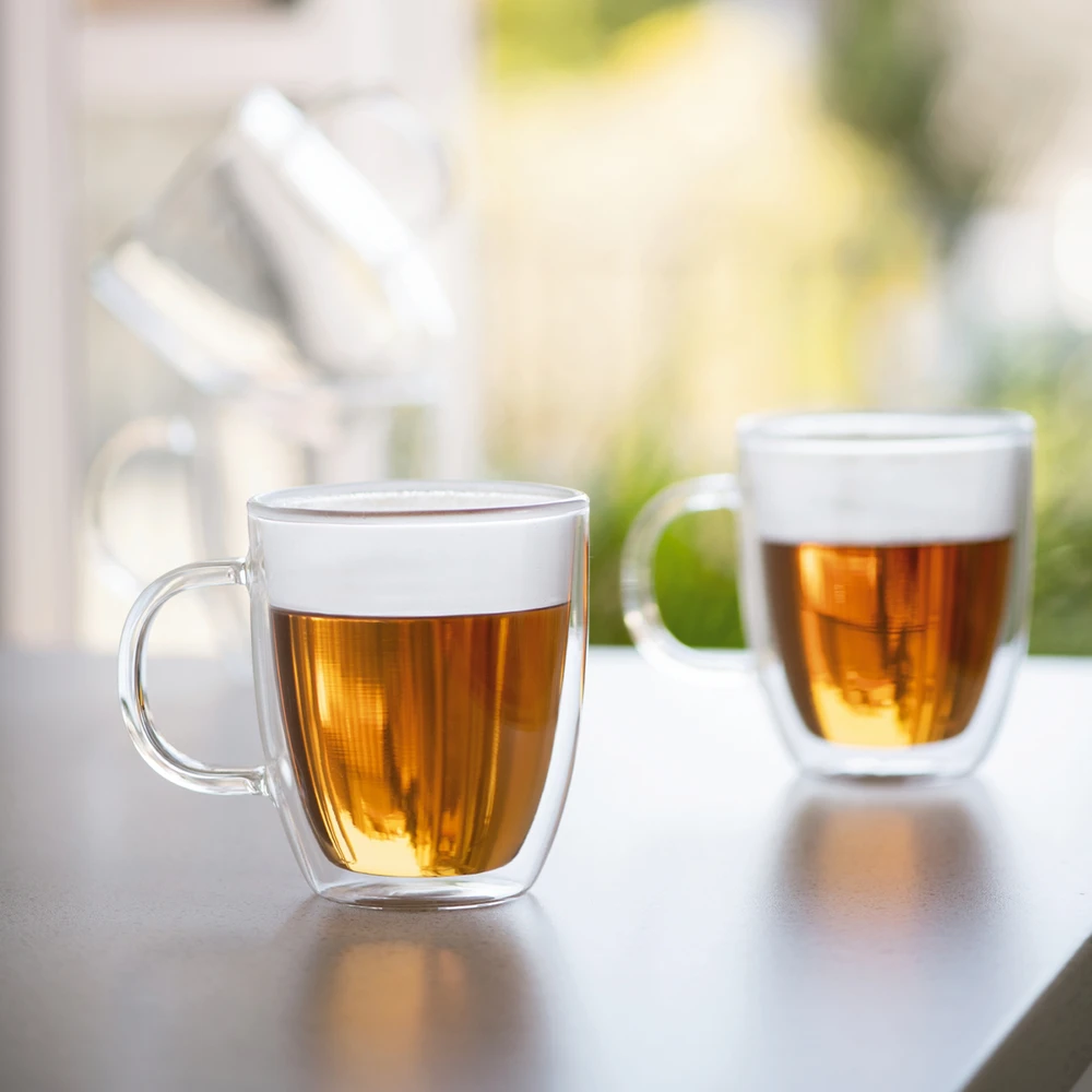 Bodum Bistro dvigubos sienelės puodeliai, 450 ml, 2 vnt., permatomi