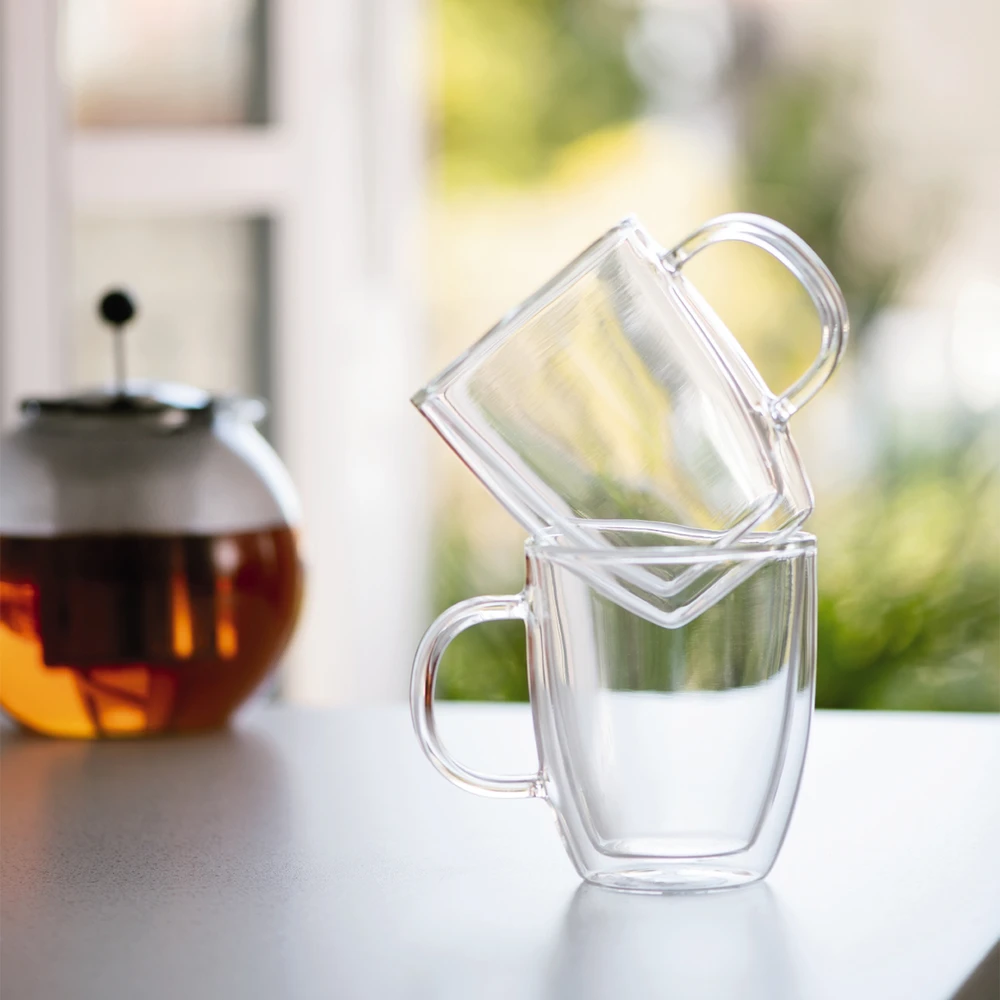 Bodum Bistro dvigubos sienelės puodeliai, 450 ml, 2 vnt., permatomi