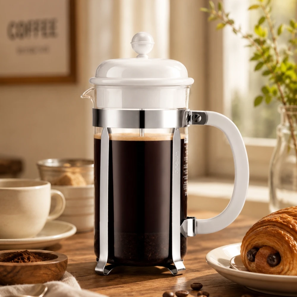 Bodum Caffettiera 1 l grynai baltos spalvos prancūziško preso stūmoklinis kavos virimo aparatas