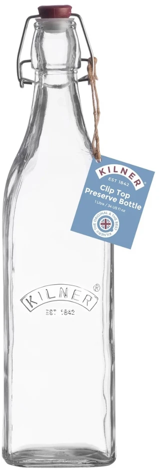 Kvadratinis butelis su užsegimu 1 l / Kilner