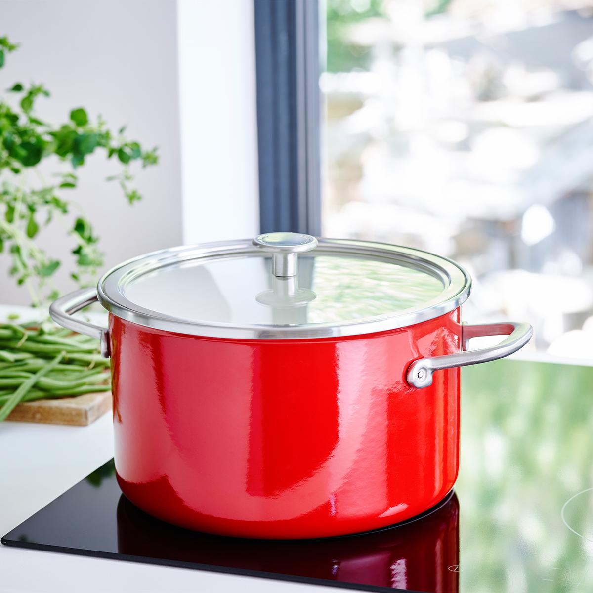 KitchenAid Emalio puodas su dangčiu plieno 24cm 6l emaliuotos indukcinės dujos