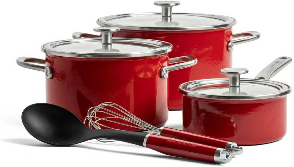 Emalio puodų rinkinys su priedais - 8 vnt. / KitchenAid