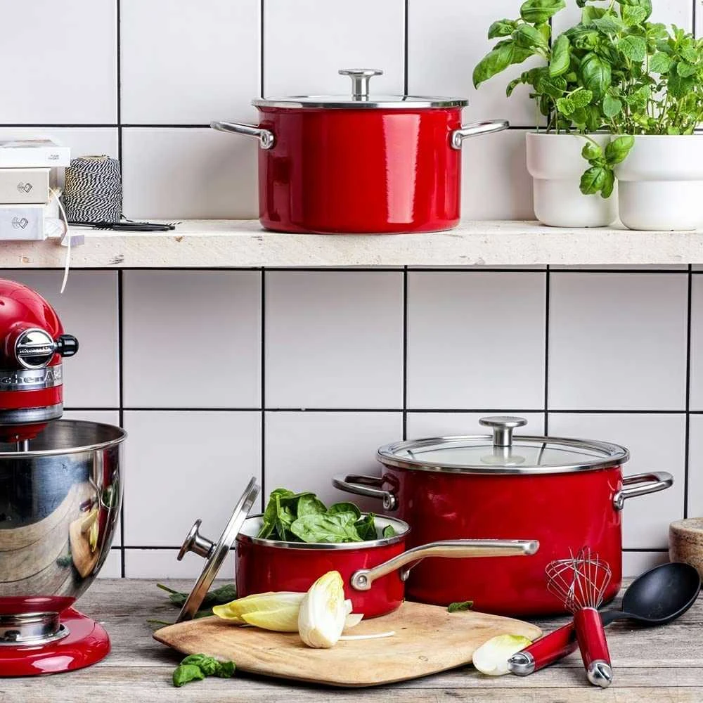 Emalio puodų rinkinys su priedais - 8 vnt. / KitchenAid