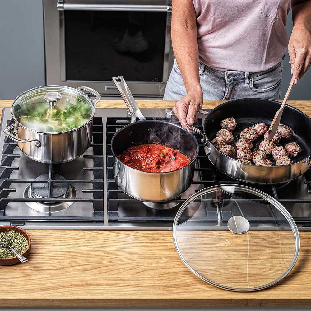 KitchenAid - Nerūdijančio plieno keptuvė su 2 šoninėmis rankenomis - sidabrinė - 28 cm