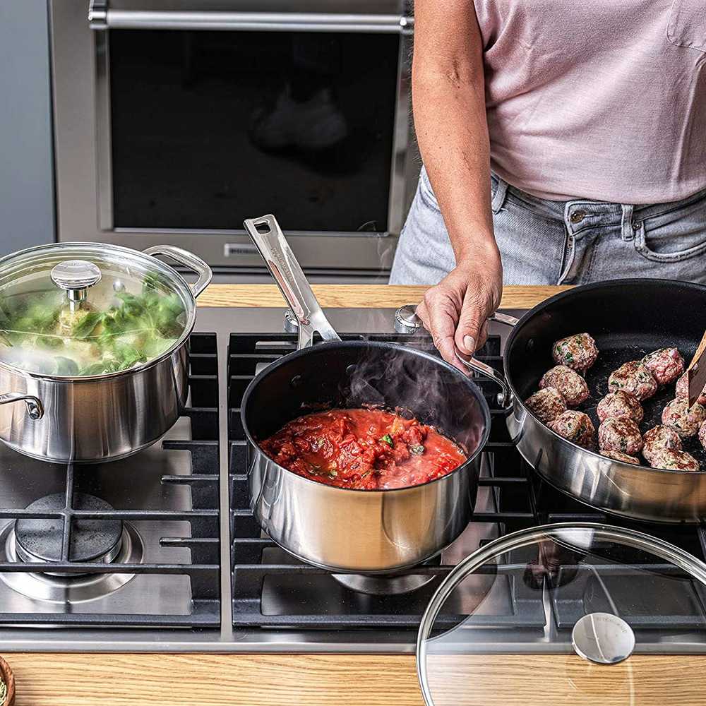 KitchenAid - Nerūdijančio plieno lakštinis puodas su 2 snapeliais - sidabro spalvos - 16 cm