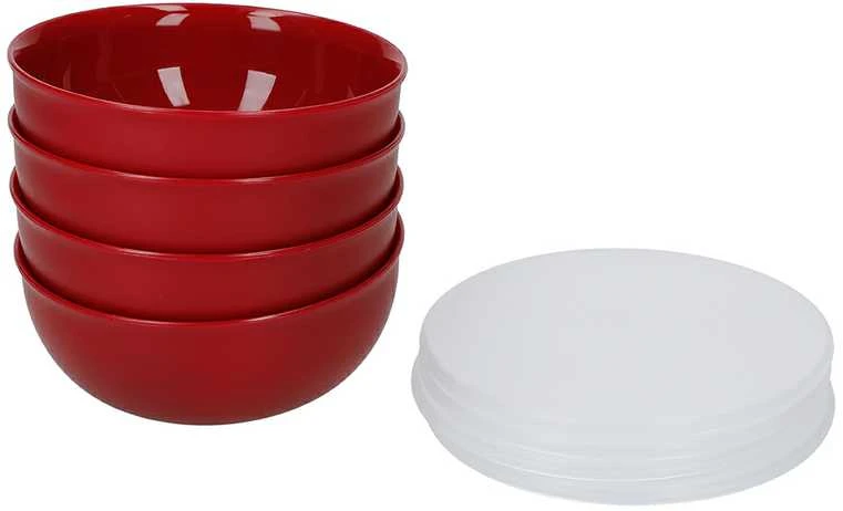 KitchenAid 4 dalių dubenėlių rinkinys su dangteliais, Empire Raudona