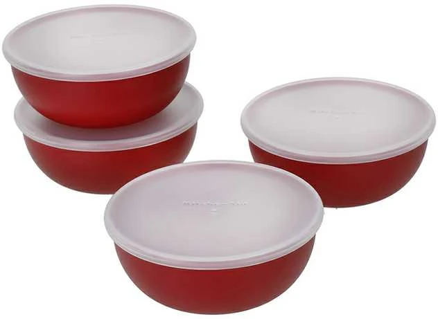 KitchenAid 4 dalių dubenėlių rinkinys su dangteliais, Empire Raudona