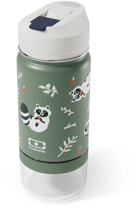 Monbento Twisty Žalias Raccoon termo butelis