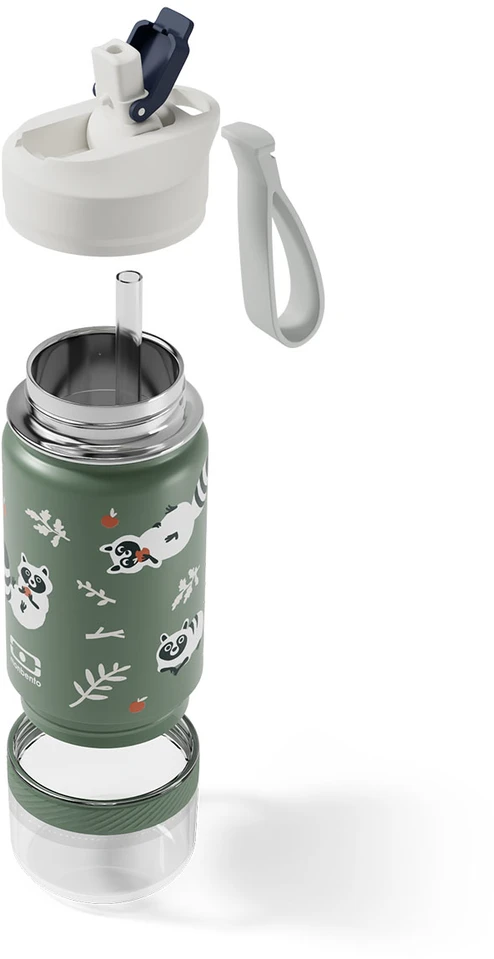 Monbento Twisty Žalias Raccoon termo butelis