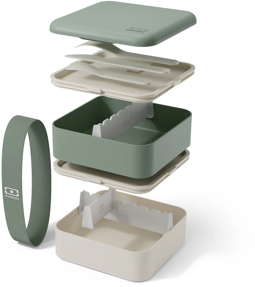Monbento lunchbox ze sztućcami Flex 1L Natural Žalias
