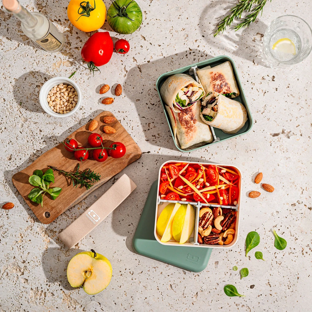 Monbento lunchbox ze sztućcami Flex 1L Natural Žalias