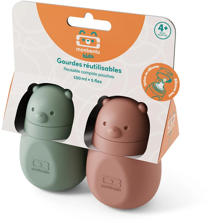 Monbento silikonowe tubki na musy vaikams Yummy 150 ml 2 vnt. žalia/rožinė