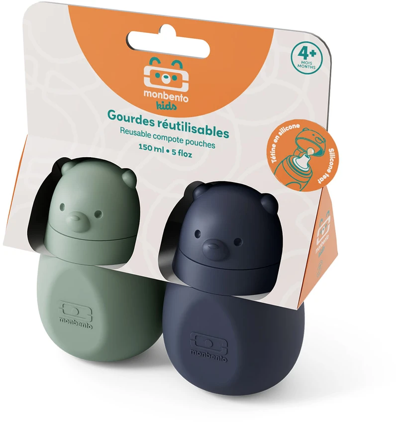 Monbento silikonowe tubki na musy vaikams Yummy 150 ml 2 vnt. žalia/mėlyna