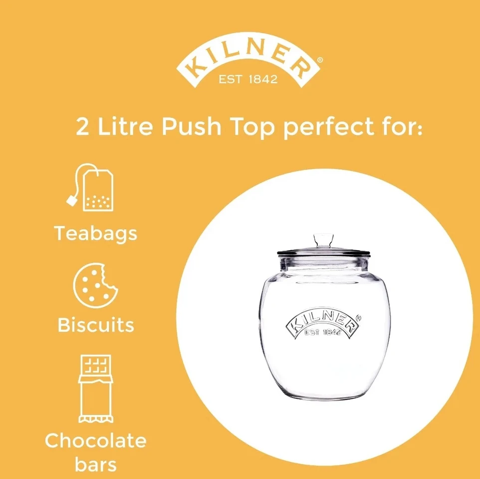 Stiklinis PUSH TOP 2L sandėliavimo indas / Kilner