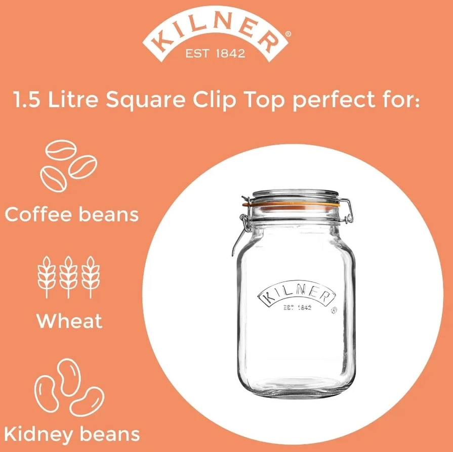 CLIP TOP kvadratinis stiklainis 1,5 l / Kilner