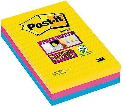 3M Post-it Super Sticky, su pamušalu, 101 x 152 mm. 3 vnt
