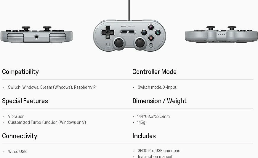8Bitdo SN30 Pro USB G Edition laidinis valdiklis
