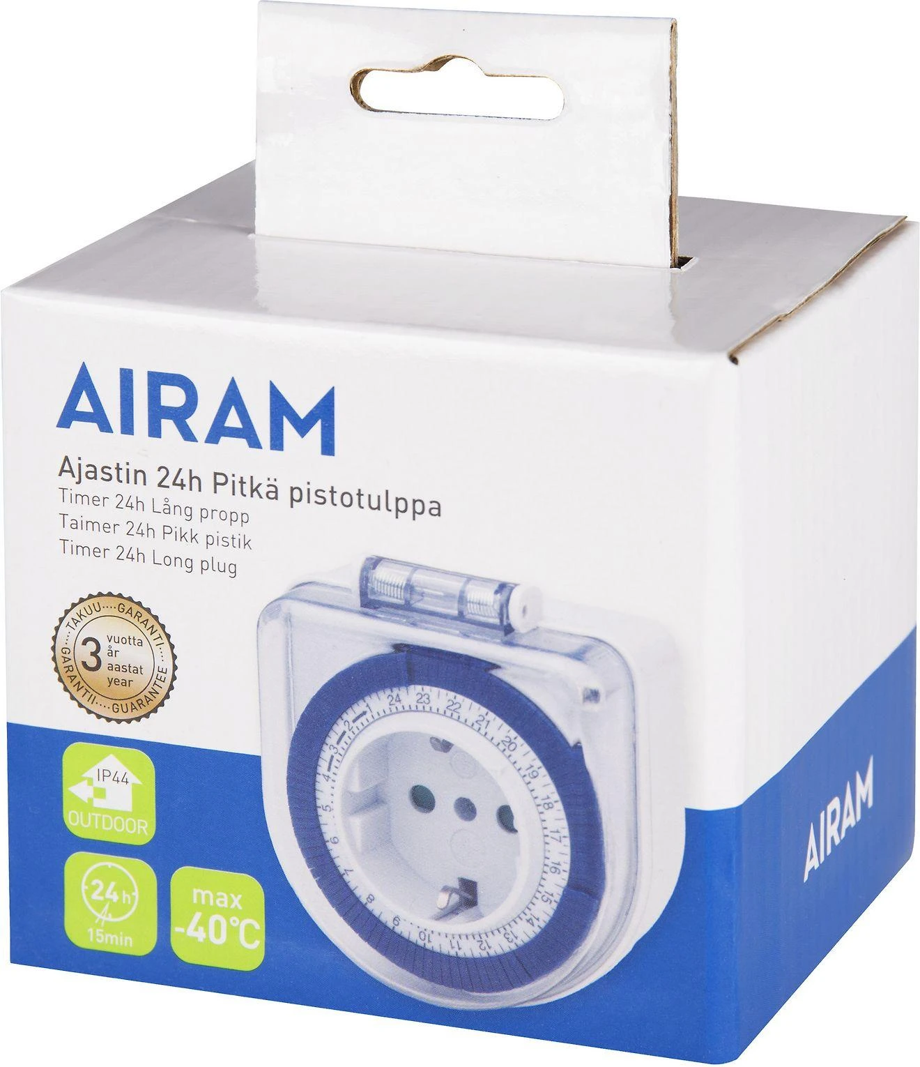 Airam LAIKMATIS IP44, 24h, ilgas kištukas