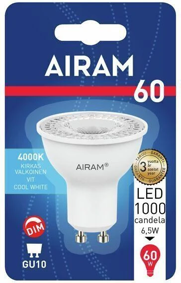Airam LED PAR16, 4000K, 6,5 W, 500 lm, GU10 bazė