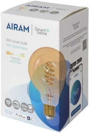 Airam SmartHome Globe 95 išmanioji lempa, E27, gintarinė, 350lm, 1800-3000K, WiFi