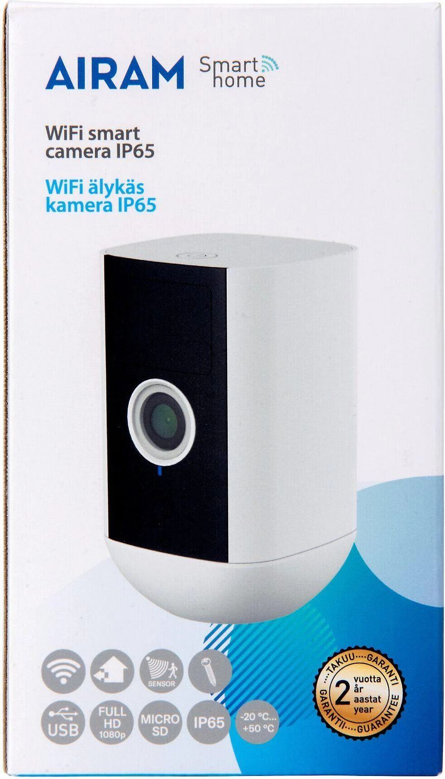 Airam SmartHome Kamera IP65, Wi-Fi-verkkoon