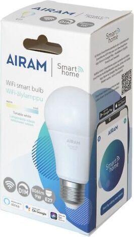 Airam SmartHome standartinė lempa, E27, opalas, 806 lm, derinama balta, WiFi