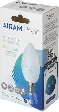 Airam SmartHome žvakių lempa, E14, opalas, 470 lm, derinama balta, WiFi