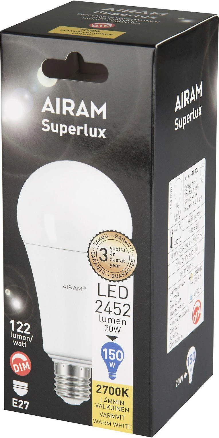 Airam Superlux 20 W standartinė kupolinė lempa DIM, E27, 2700 K, 2452 lm