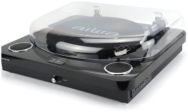 Aiwa LPS-25BK vinyylisoitin sisäänrakennetuilla kaiuttimilla, musta