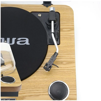 Aiwa LPS-25WD vinyylisoitin sisäänrakennetuilla kaiuttimilla, puinen