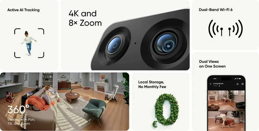 „Anker Eufy“ | Apsaugos kamera viduje | S350 | Ant stalo statoma | Plataus kampo objektyvas | „Micro SD“, maks. 128 GB