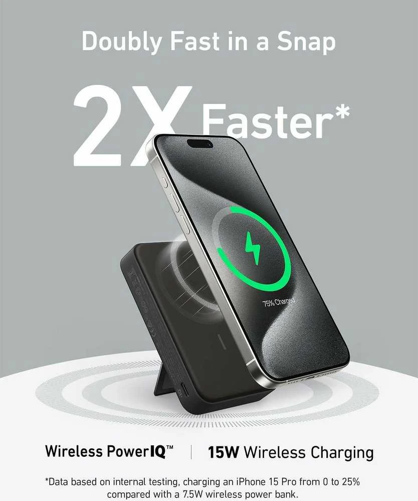 „Anker 633“ magnetinė belaidė išorinė baterija su 27 W USB C prievadu | A1654G11 | 10000 mAh | Juodas