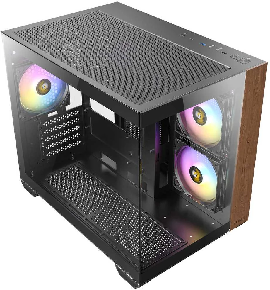 Antec CX600M Wood PC kompiuterio korpusas, Mini-Tower, Micro-ATX, Tempered Glass – juodos spalvos, Holz