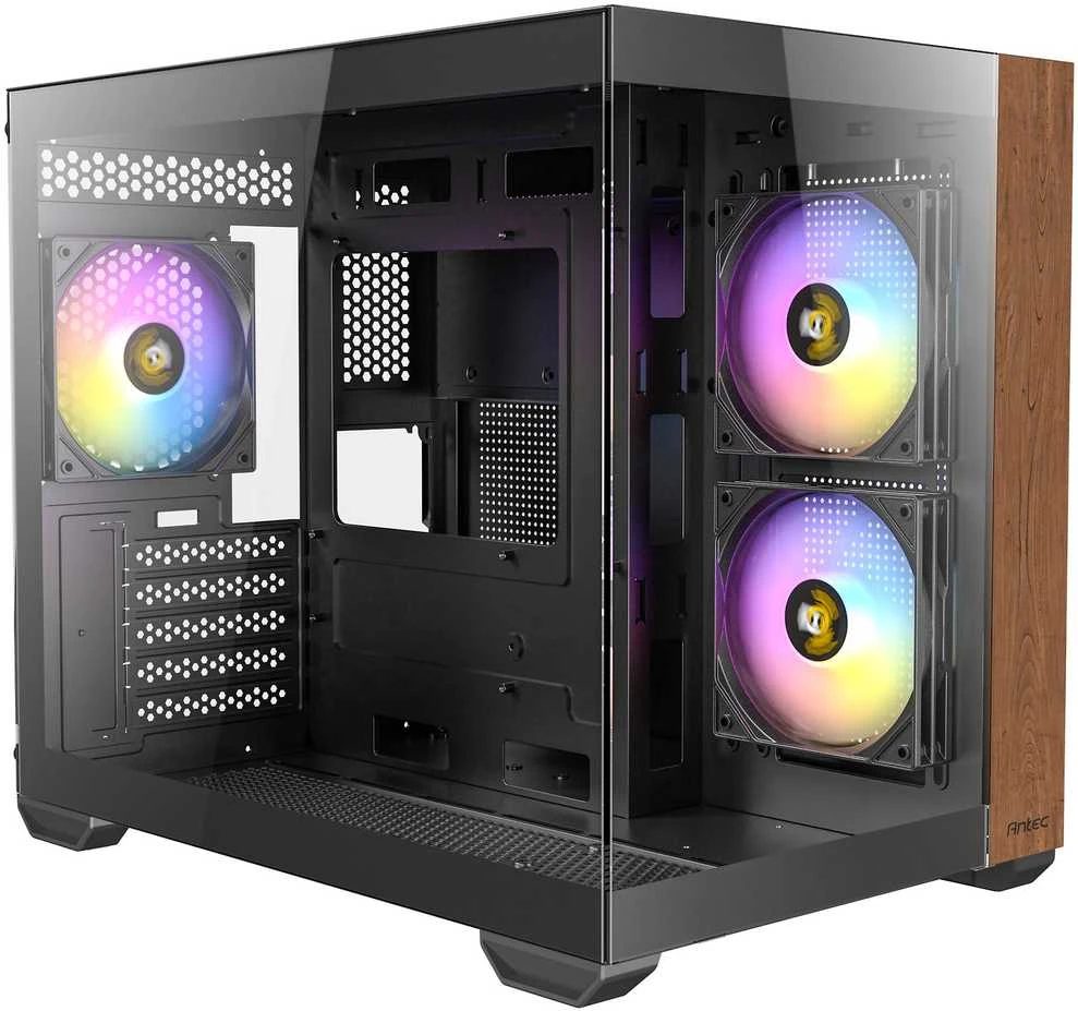Antec CX600M Wood PC kompiuterio korpusas, Mini-Tower, Micro-ATX, Tempered Glass – juodos spalvos, Holz