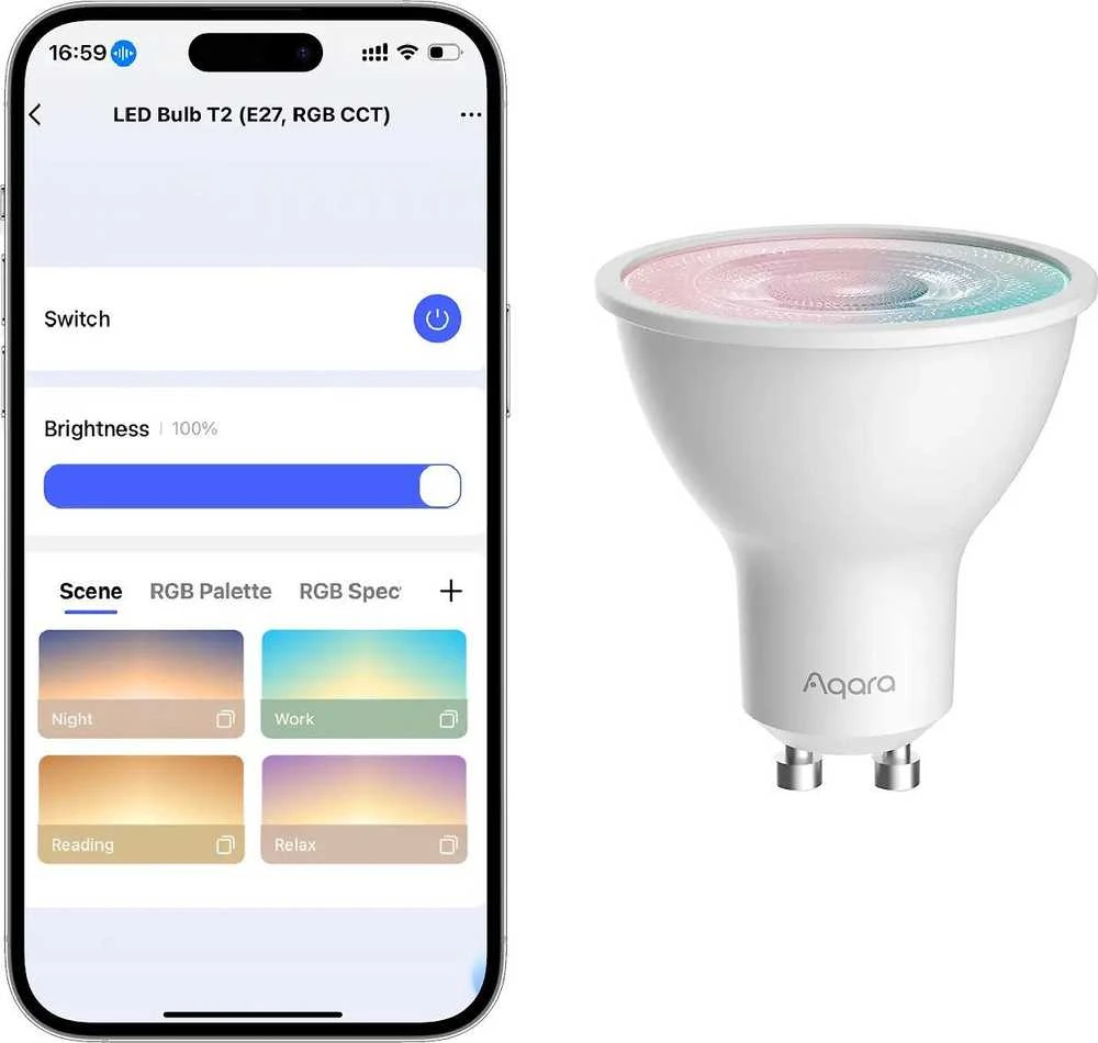 AQARA T2 RGB+CCT GU10 LED lempa (LB-L03D) Zigbee, Thread, Bluetooth