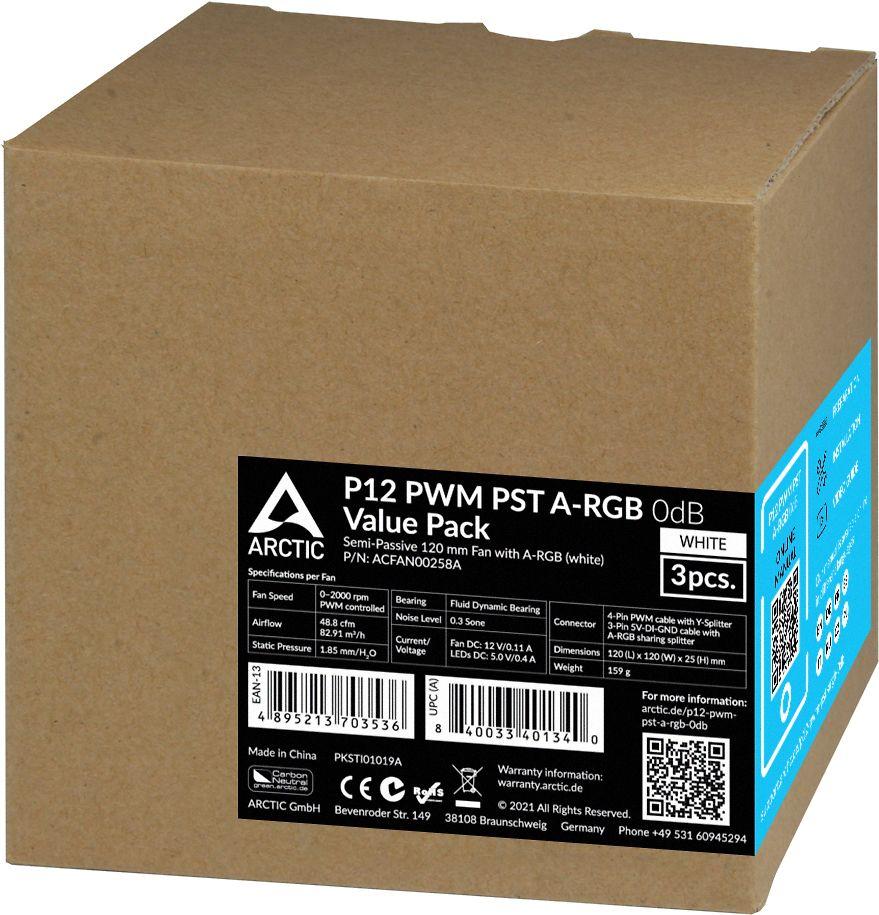 Svarstyklės Arctic P12 PWM PST A-RGB ventiliatorius, baltas - 120 mm, 3 vnt. pakuotėje