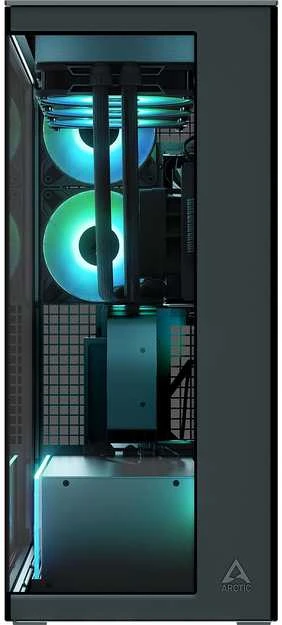 Arctic Xtender (Juodas) mirrow juodas window with GPU vertical mount